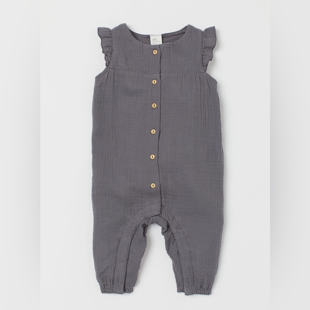 NWT H&M Dark Grey Cotton Romper Jumpsuit Baby Girls 9-12M